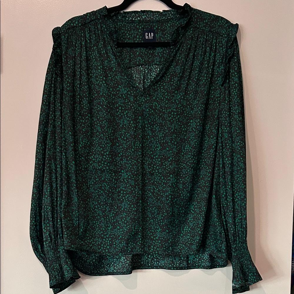 GAP Women's Dark Green Patterned Silky Blouse, M